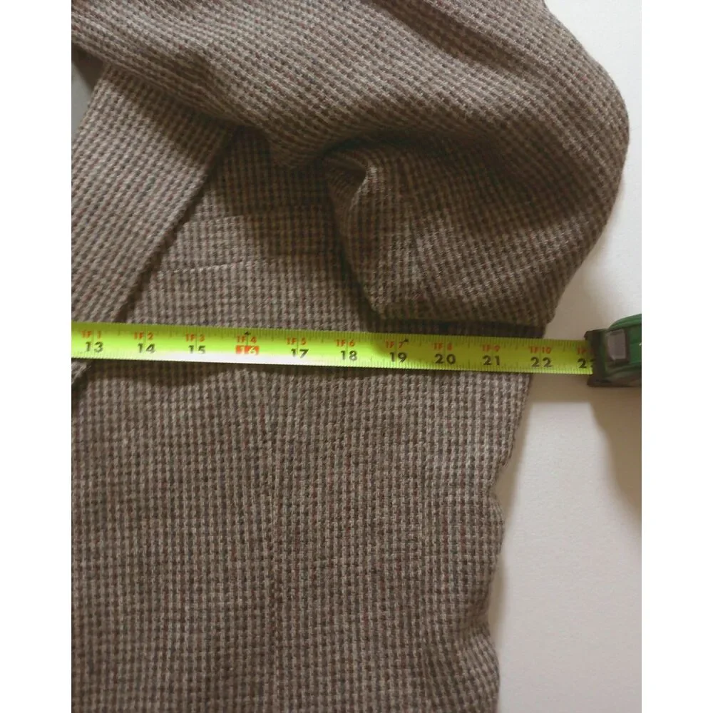 Vintage Stafford 44L 100% Wool Houndstooth Blazer USA Made Brown Sport Coat Fall